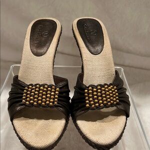 Cole Haan Brown and Cream Beaded Sandals